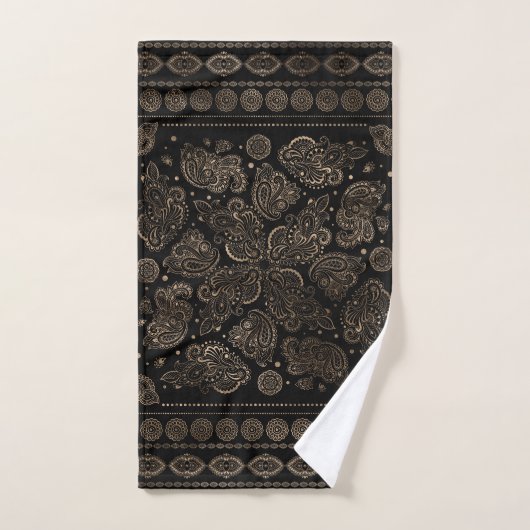 Oriental Paisley Ornament Gold op Black Bad Handdoek (Handdoek)