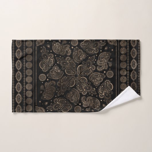 Oriental Paisley Ornament Gold op Black Bad Handdoek (Handdoek)