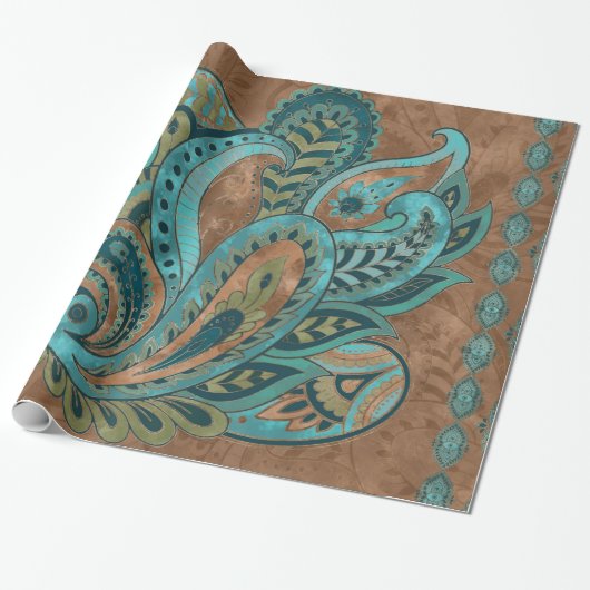 Oriental Paisley Pattern Waterverf and Gold Cadeaupapier (Uitgerold)