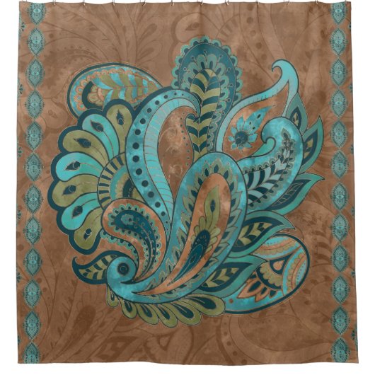 Oriental Paisley Pattern Waterverf and Gold Douchegordijn (Voorkant)