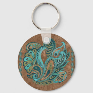 Oriental Paisley Pattern Waterverf and Gold Sleutelhanger