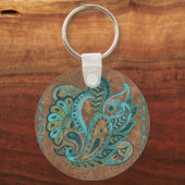 Oriental Paisley Pattern Waterverf and Gold Sleutelhanger (Voorkant)