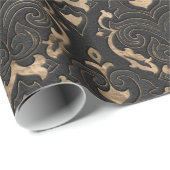 Oriental Pattern - Black Leather and Gold Cadeaupapier (Rol Hoek)