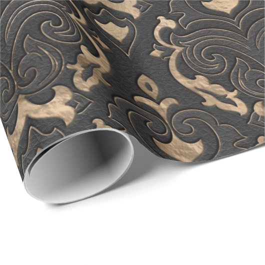 Oriental Pattern - Black Leather and Gold Cadeaupapier (Rol Hoek)