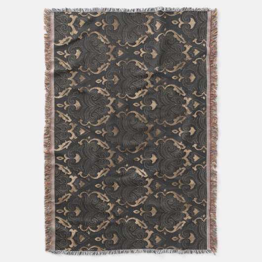 Oriental Pattern - Black Leather and Gold Deken (Voorkant Verticaal)