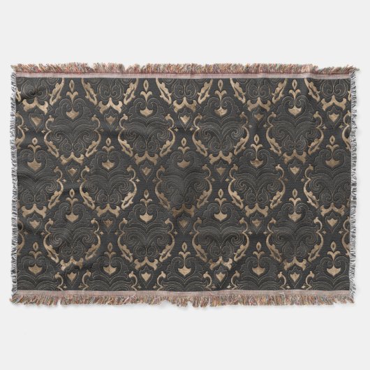 Oriental Pattern - Black Leather and Gold Deken (Voorkant)