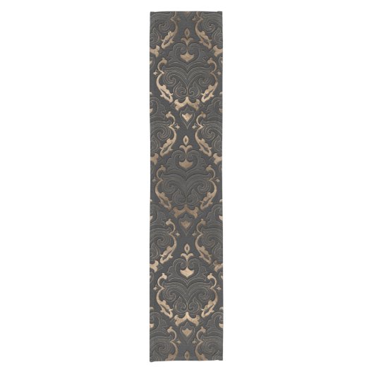 Oriental Pattern - Black Leather and Gold Korte Tafelloper (Voorkant)