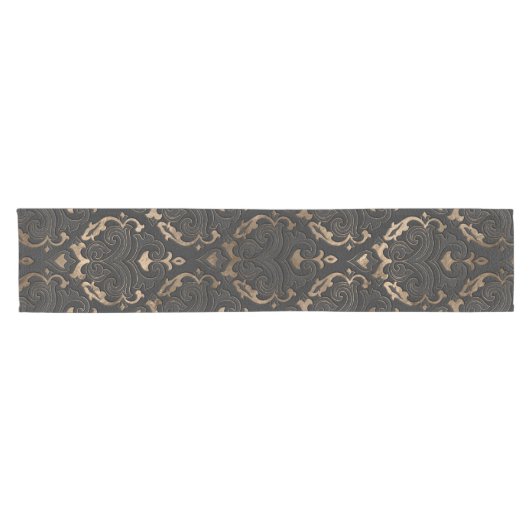 Oriental Pattern - Black Leather and Gold Korte Tafelloper (Horizontaal)