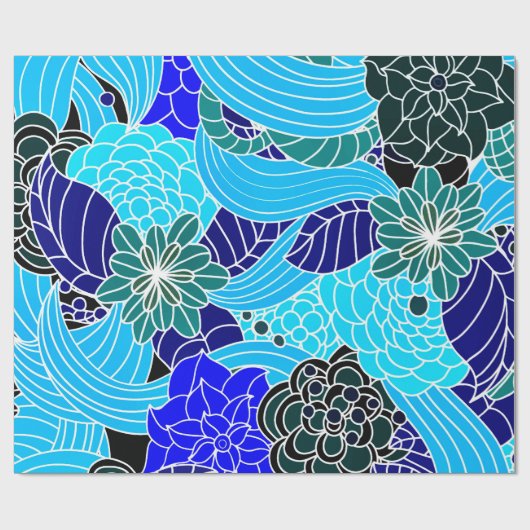 Oriental Pattern in Blue Shades Wrapping Paper Cadeaupapier (Vlak)