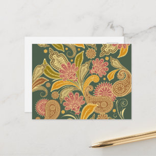 Oriental Persian Paisley - Green Yellow Red Briefkaart