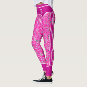 Oriental Pink Arabesques Monogram Gepersonaliseerd Leggings