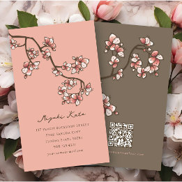 Oriental Pink Peach Blossom Elegant Chic Sakura Visitekaartje