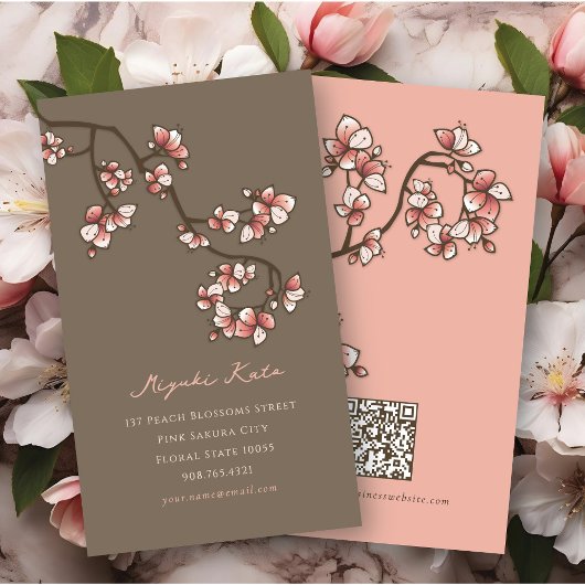 Oriental Pink Peach Blossom Elegant Chic Sakura Visitekaartje