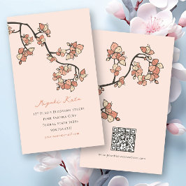 Oriental Pink Peach Blossom Elegant Chic Sakura Visitekaartje
