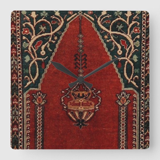Oriental Prayer Rug-ontwerp - Moskee-motief Vierkante Klok (Voorkant)