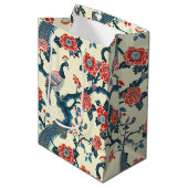 Oriental Red & Blue Floral Peacock Gift Bag Medium Cadeauzakje (Voorkant Gekanteld)
