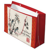 Oriental red flowers birds chinese wedding groot cadeauzakje (Voorkant Gekanteld)