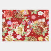Oriental Red Gold Pink Modern Floral Inpakpapier Vel (Voorkant)