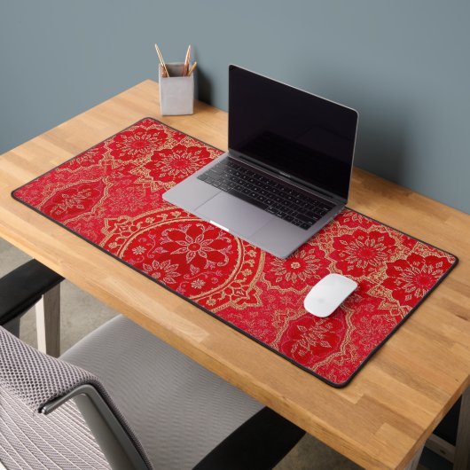 ORIENTAL Red Golden Pattern - Deskmat, Muismat Bureaumat (Kantoor 2)
