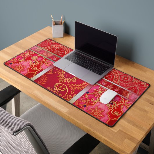 ORIENTAL Red Golden Pattern - Deskmat, Muismat Bureaumat (Kantoor 2)