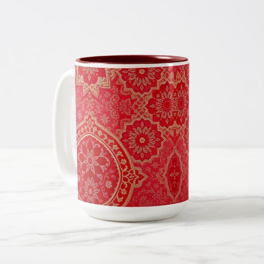 ORIENTAL Red Golden Pattern - Mok, Beker Tweekleurige Koffiemok (Voorkant links)