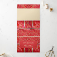 ORIENTAL Red Golden Pattern - Uitnodiging Kaart