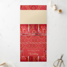 ORIENTAL Red Golden Pattern - Uitnodiging Kaart