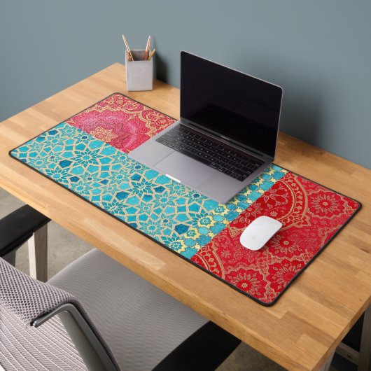 ORIENTAL Red Turquois Pattern - Deskmat, Muismat Bureaumat (Kantoor 2)