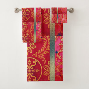ORIENTAL rood gouden patroon - badhanddoek set Bad Handdoek