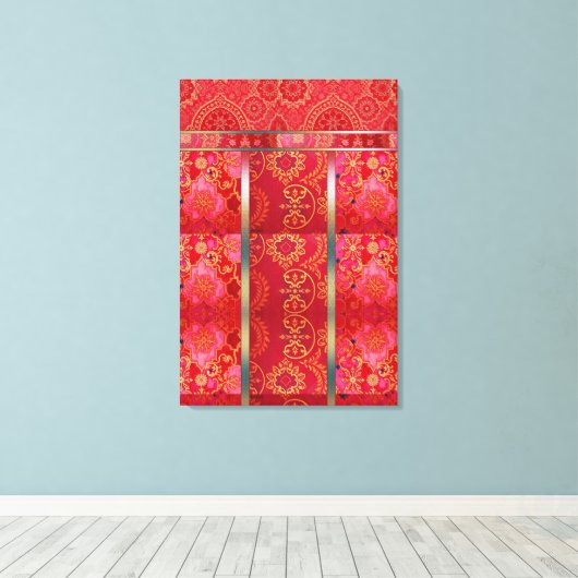 ORIENTAL Rood Gouden Patroon - Ingewikkeld Canvas (Insitu (Houten vloer))