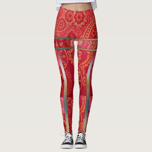 ORIENTAL Rood Gouden Patroon - Leggings (Voorkant)