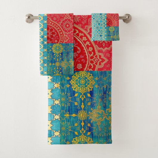 ORIENTAL rood turquoise patroon - badhanddoek set Bad Handdoek (Insitu)