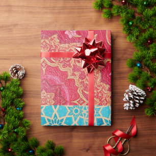 ORIENTAL rood turquoise patroon - inpakpapier