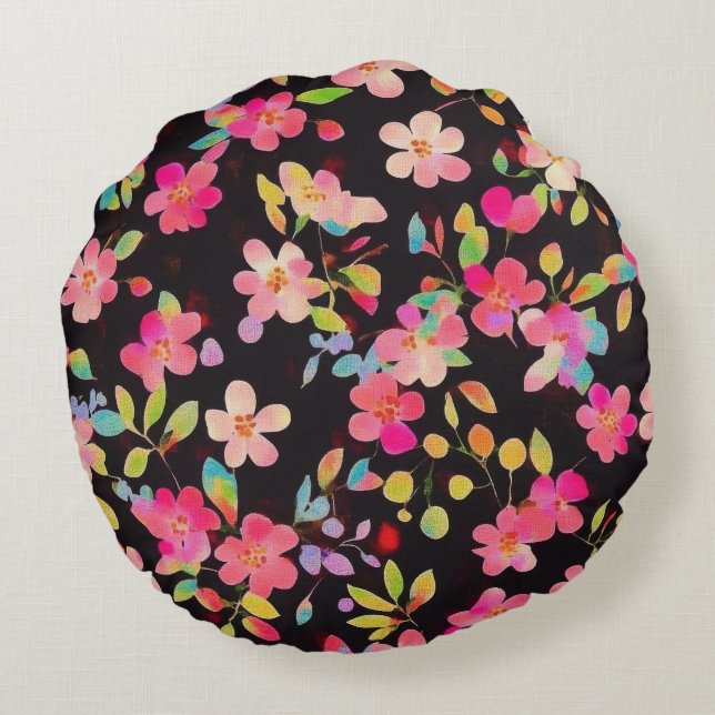 Oriental Royal Shimmering Flowers Pillow Rond Kussen (Achterkant)
