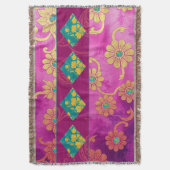 ORIENTAL Roze Turquoise Bloemen - Gooi Deken (Voorkant Verticaal)