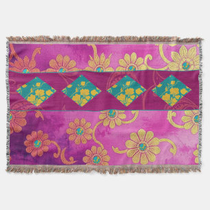 ORIENTAL Roze Turquoise Bloemen - Gooi Deken