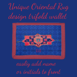 Oriental Rug Medallion Royal Blue met Initialen Drievoud Portemonnee