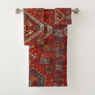 Oriental rug - vetgedrukt ontwerp in rood en blauw bad handdoek