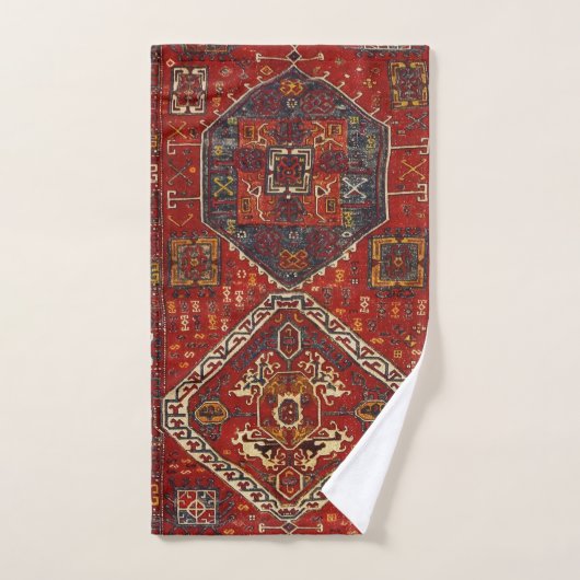 Oriental rug - vetgedrukt ontwerp in rood en blauw bad handdoek (Handdoek)
