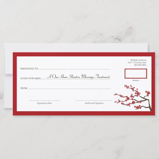 Oriental Sakura Cherry Blossom Gift Certificate (Achterkant)