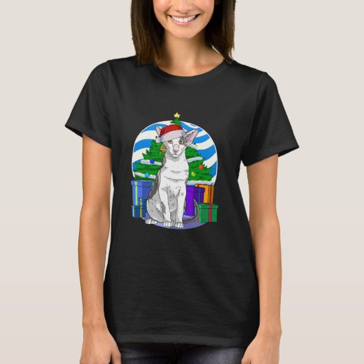Oriental Shorthair Cat Santa Kerstmis T-shirt (Voorkant)
