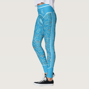 Oriental Sky Blue Arabesques Monogram Gepersonalis Leggings