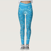 Oriental Sky Blue Arabesques Monogram Gepersonalis Leggings (Voorkant)