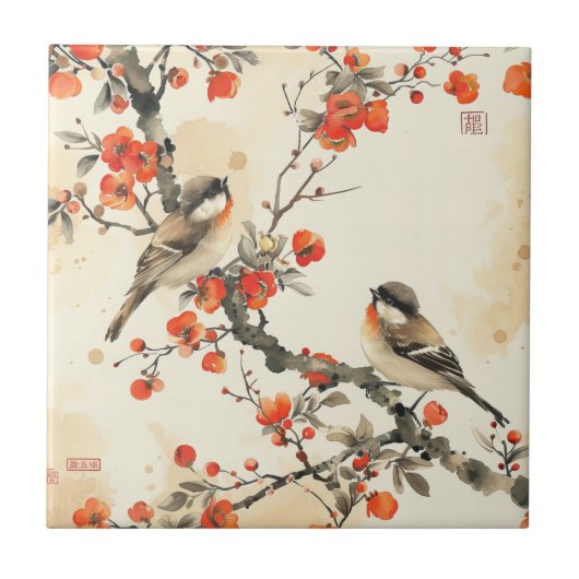 Oriental Songbirds and Blossom - Traditional Asian Tegeltje (Voorkant)
