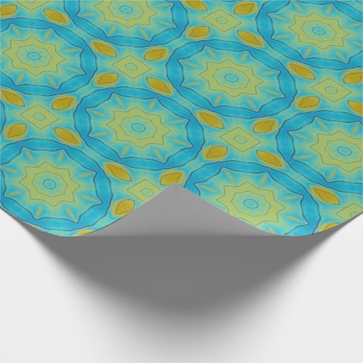 Oriental Star in Blue en Old Gold Yellow Cadeaupapier (Hoek)