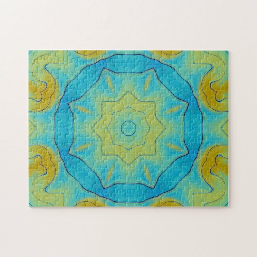 Oriental Star in Blue en Old Gold Yellow Legpuzzel (Horizontaal)