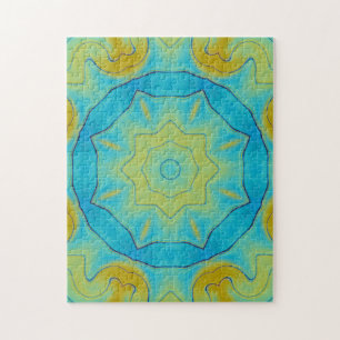 Oriental Star in Blue en Old Gold Yellow Legpuzzel