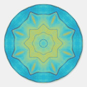 Oriental Star in Blue en Old Gold Yellow Poster Ronde Sticker (Voorkant)