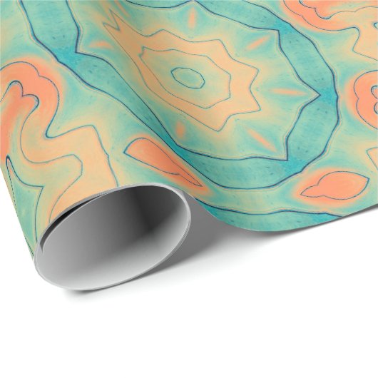 Oriental Star Pattern in Oranje en Blauwgroen Groe Cadeaupapier (Rol Hoek)