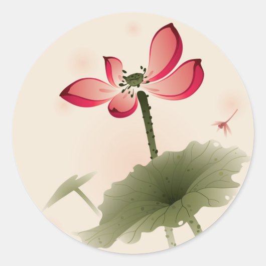 Oriental style Lotus Ronde Sticker (Voorkant)